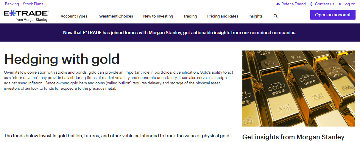 gold bars on etrade website