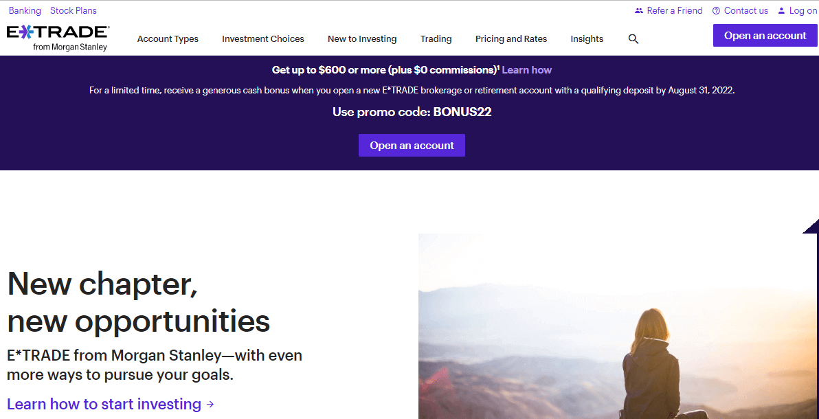 etrade's homepage