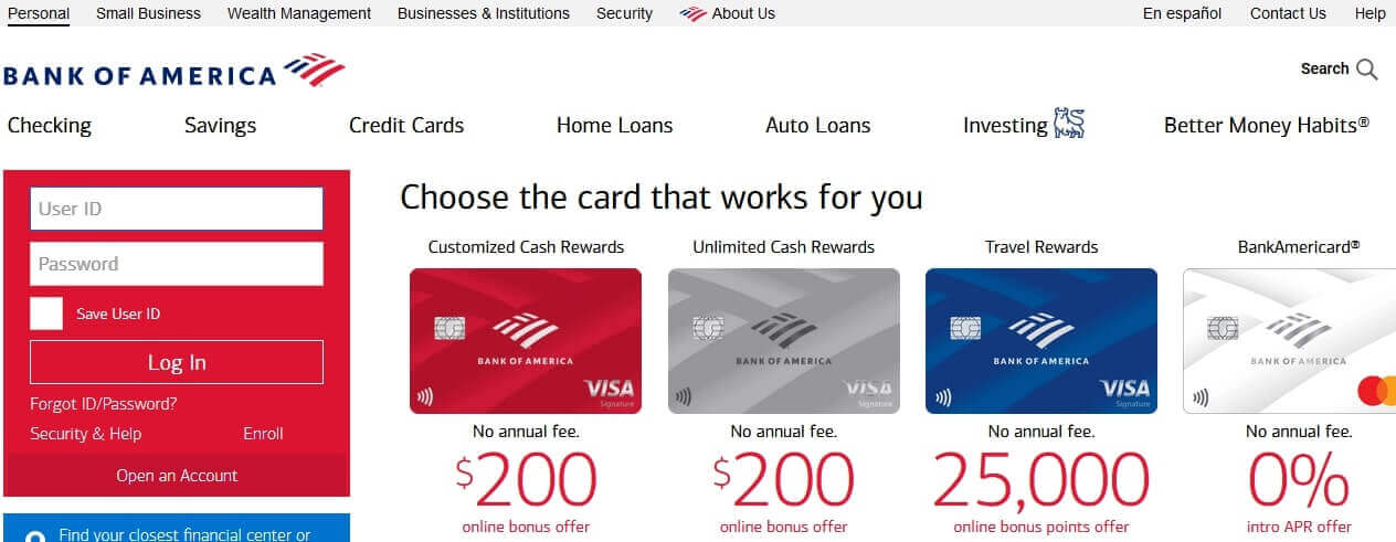 BofA homepage